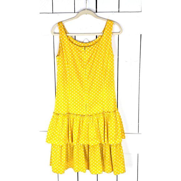 Vintage yellow white polka dot ruffle sleeveless midi dress - Picture 4 of 4